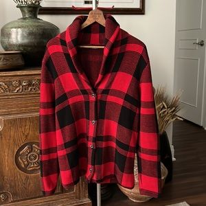 Ralph Lauren Chaps Buffalo Check Plaid Sweater Jacket